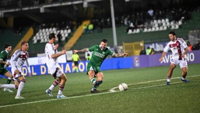 Lescano, al tiro, contro il Trapani